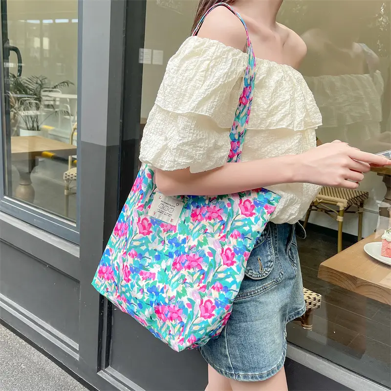 Ins Summer Floral Shoulder Bag Large Capacity Western Style Canvas Bag Female Student Class Book Bag Shopping Bag β feature 42