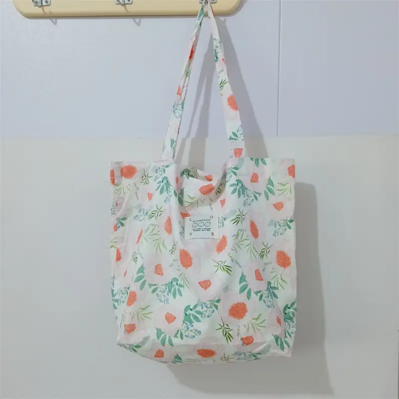 Ins Summer Floral Shoulder Bag Large Capacity Western Style Canvas Bag Female Student Class Book Bag Shopping Bag β feature 50