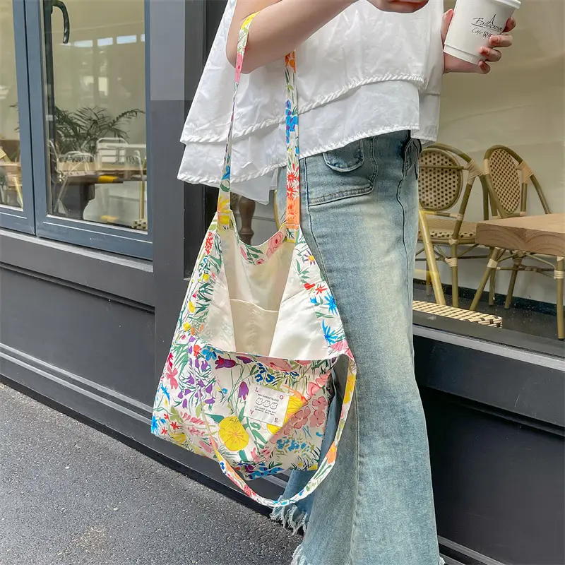Ins Summer Floral Shoulder Bag Large Capacity Western Style Canvas Bag Female Student Class Book Bag Shopping Bag β feature 7