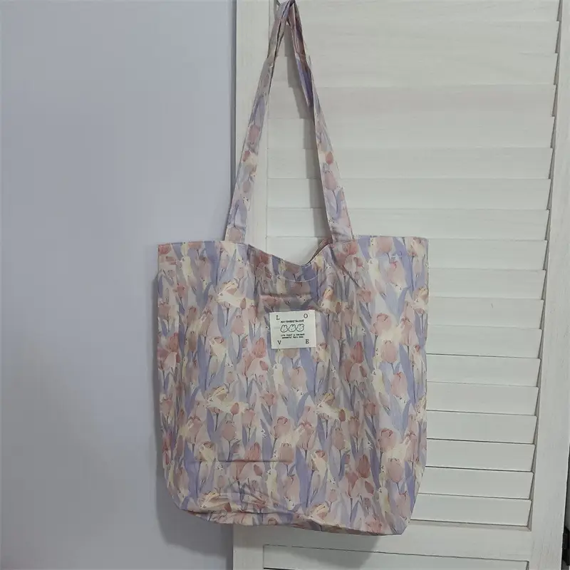 Ins Summer Floral Shoulder Bag Large Capacity Western Style Canvas Bag Female Student Class Book Bag Shopping Bag - Image 14