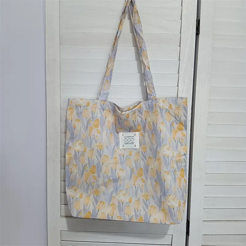 Ins Summer Floral Shoulder Bag Large Capacity Western Style Canvas Bag Female Student Class Book Bag Shopping Bag - Image 15