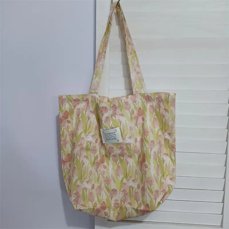 Ins Summer Floral Shoulder Bag Large Capacity Western Style Canvas Bag Female Student Class Book Bag Shopping Bag - Image 16
