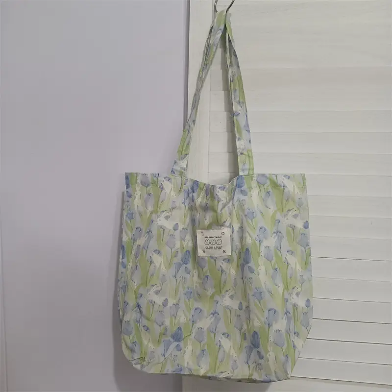 Ins Summer Floral Shoulder Bag Large Capacity Western Style Canvas Bag Female Student Class Book Bag Shopping Bag - Image 17