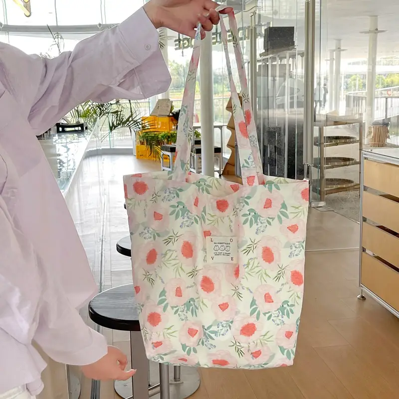 Ins Summer Floral Shoulder Bag Large Capacity Western Style Canvas Bag Female Student Class Book Bag Shopping Bag - Image 2