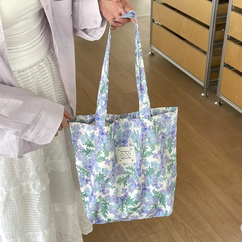 Ins Summer Floral Shoulder Bag Large Capacity Western Style Canvas Bag Female Student Class Book Bag Shopping Bag - Image 3