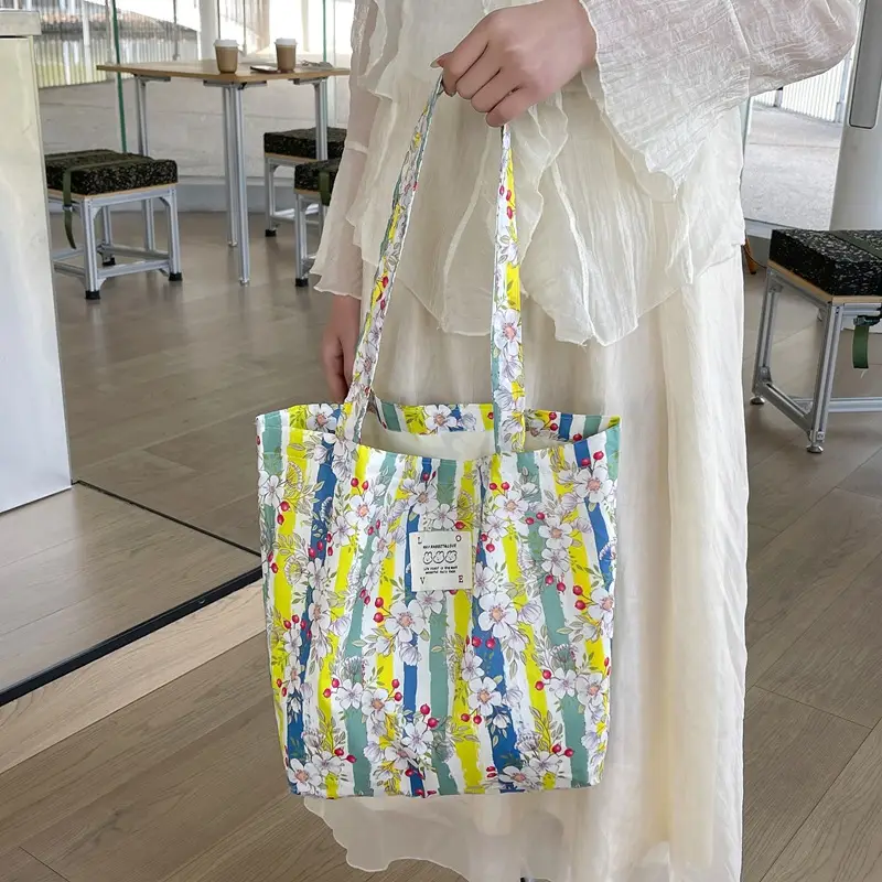 Ins Summer Floral Shoulder Bag Large Capacity Western Style Canvas Bag Female Student Class Book Bag Shopping Bag - Image 4