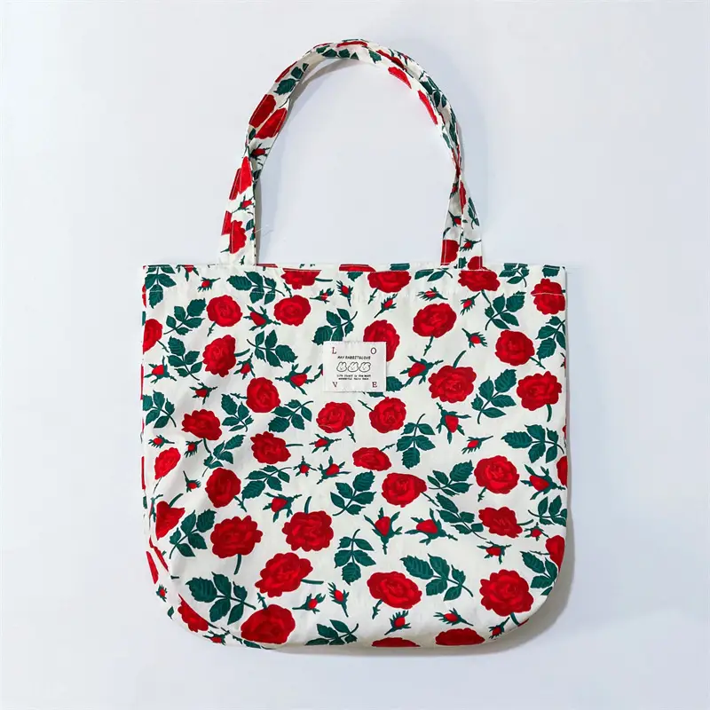 Ins Summer Floral Shoulder Bag Large Capacity Western Style Canvas Bag Female Student Class Book Bag Shopping Bag - Image 9