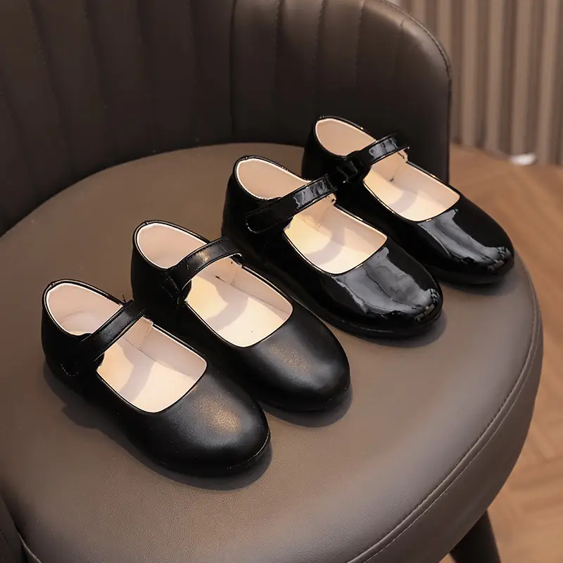 Girls Leather Shoes Black College Children's Leather Shoes Small Shoes Chorus Performance Princess Students Soft Sole Single Shoes School Shoes