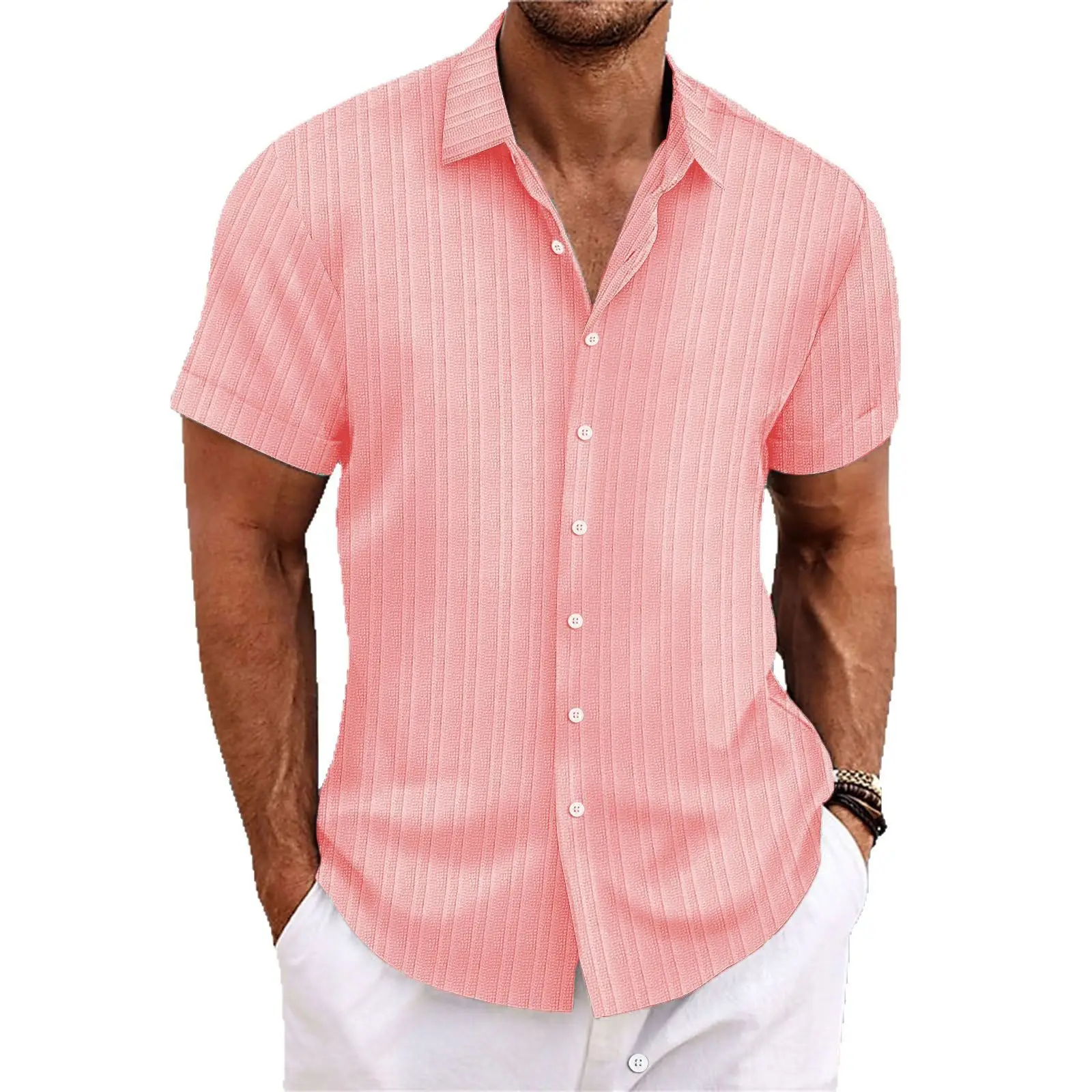 Men's Maroon Short Sleeve Shirt with Button Front - Image 8