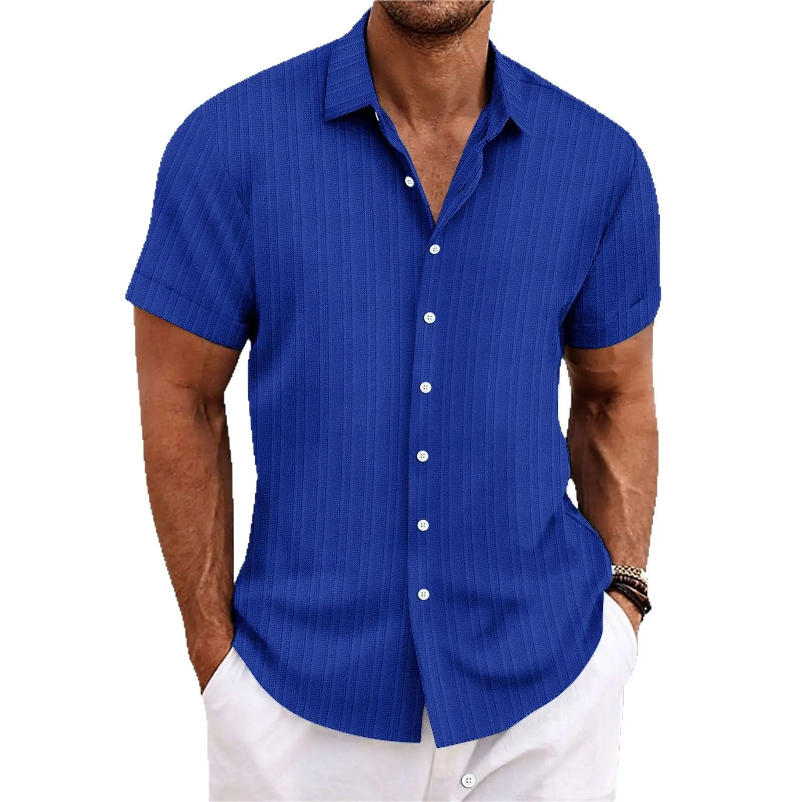 Men's Maroon Short Sleeve Shirt with Button Front - Image 10