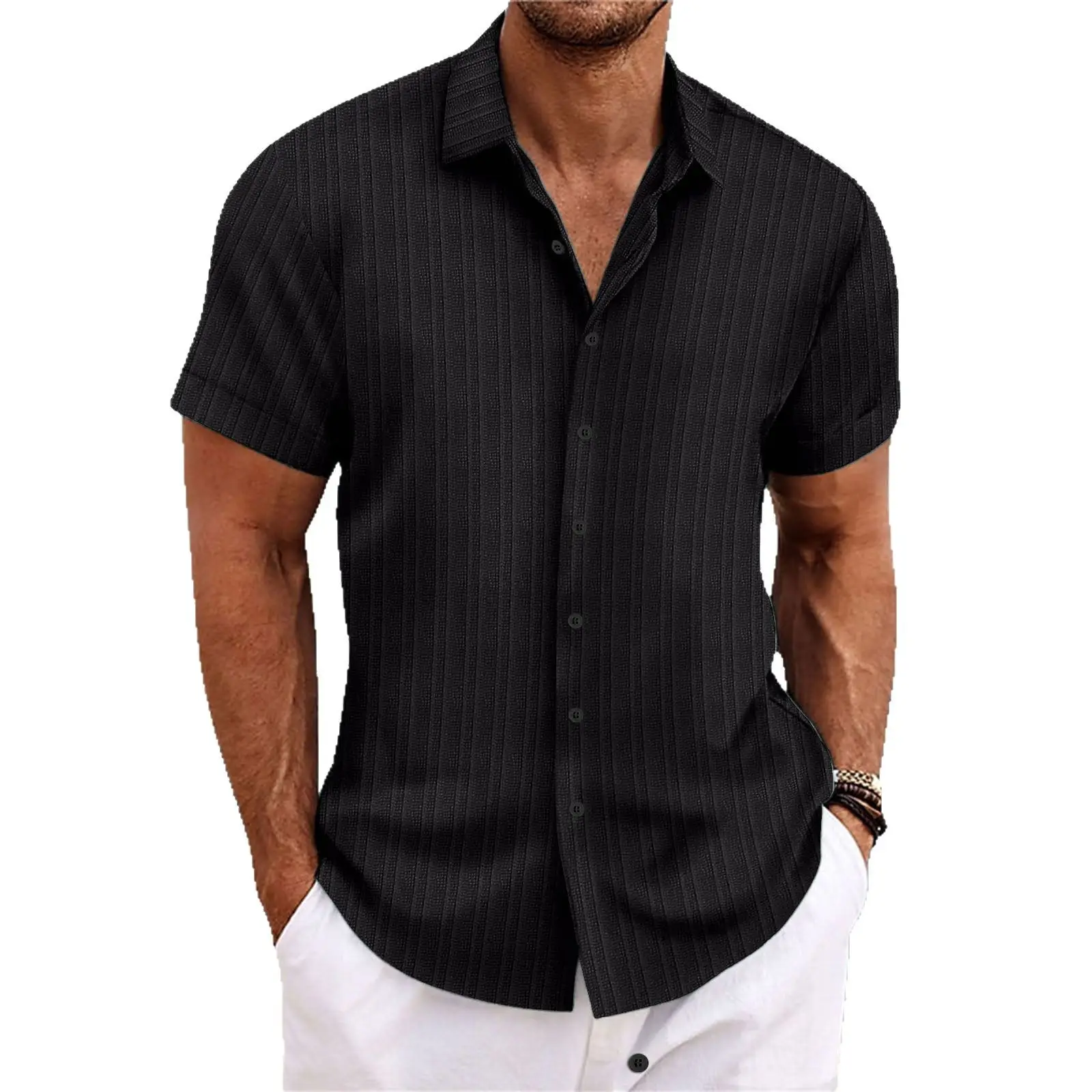 Men's Maroon Short Sleeve Shirt with Button Front - Image 11