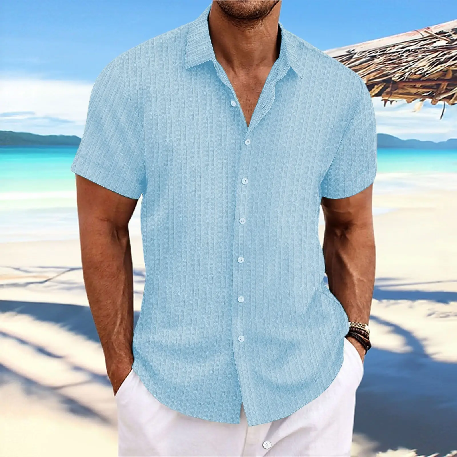 Men's Maroon Short Sleeve Shirt with Button Front - Image 2