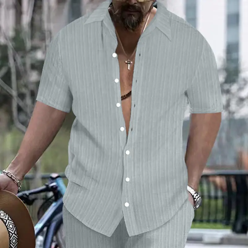 Men's Maroon Short Sleeve Shirt with Button Front - Image 6