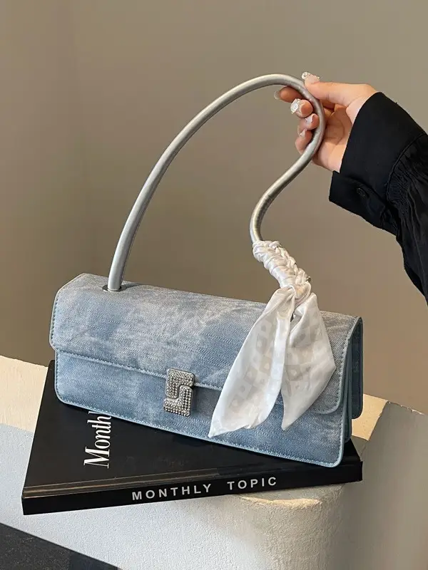Women's Silver Embroidered Lock Shoulder Bag 2024 - Image 6