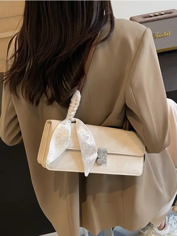 Women's Silver Embroidered Lock Shoulder Bag 2024 - Image 7