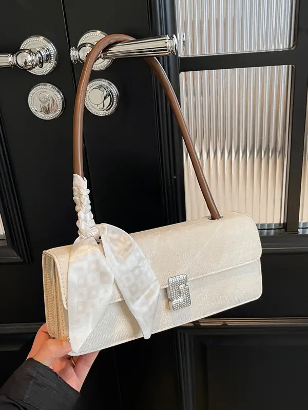 Women's Silver Embroidered Lock Shoulder Bag 2024 - Image 8