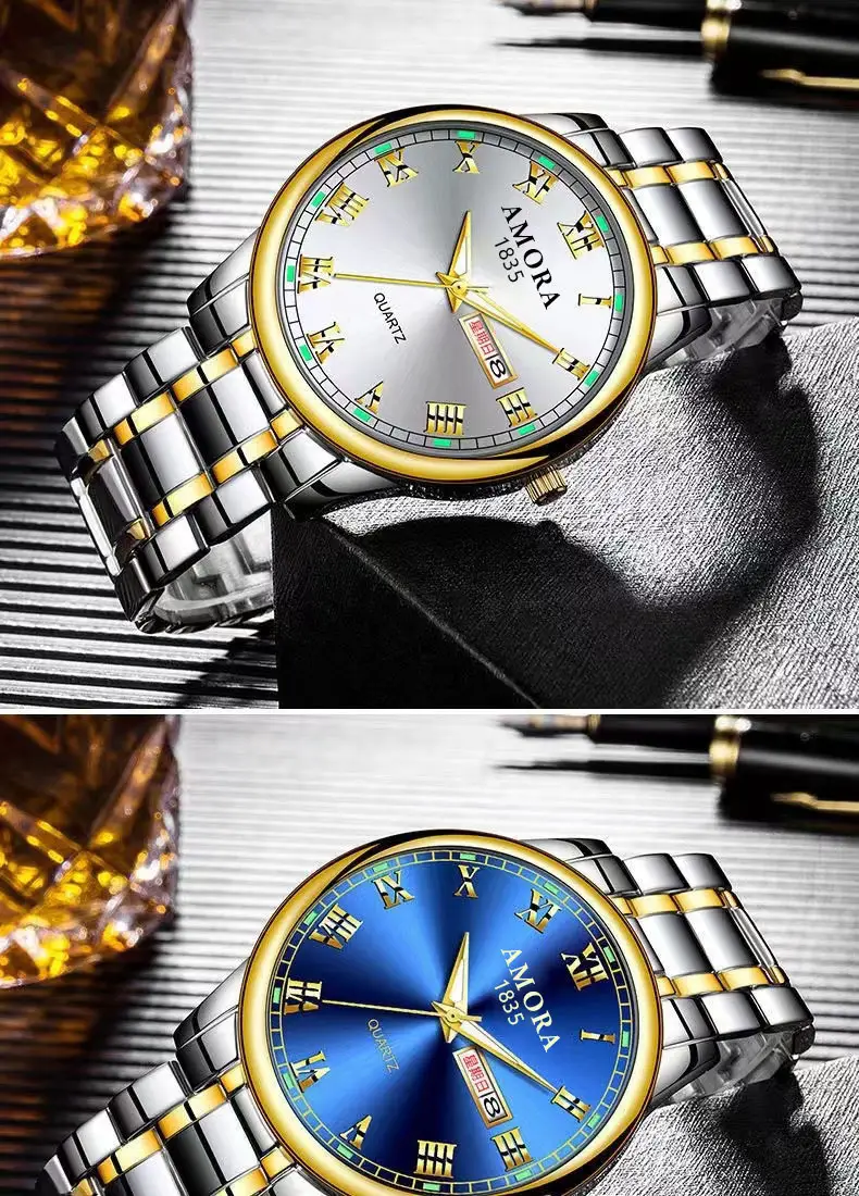 Men's Gold Quartz Watch Dual Calendar Luminous — feature 11