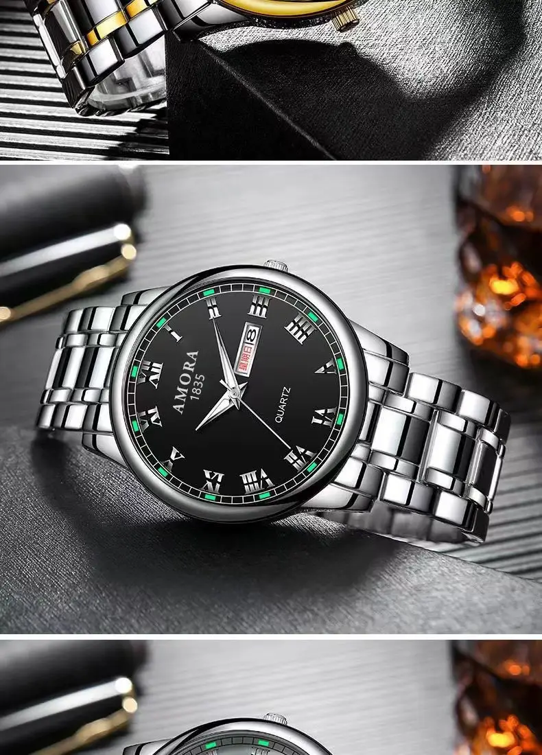 Men's Gold Quartz Watch Dual Calendar Luminous — feature 12