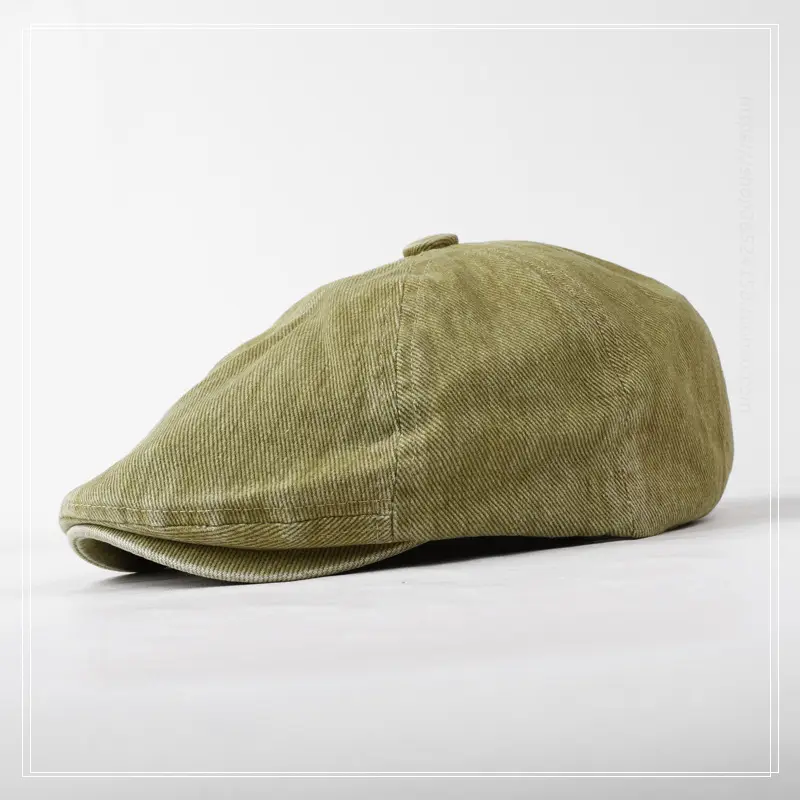 Washed Denim Cotton Octagonal Cap Forward Vintage Cap - Image 2