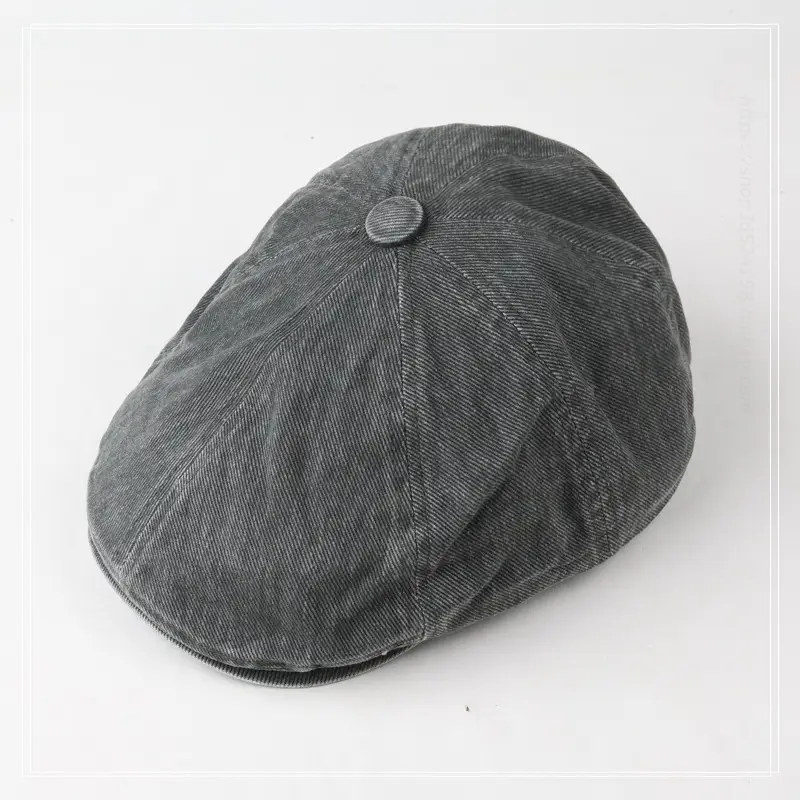 Washed Denim Cotton Octagonal Cap Forward Vintage Cap — feature 11