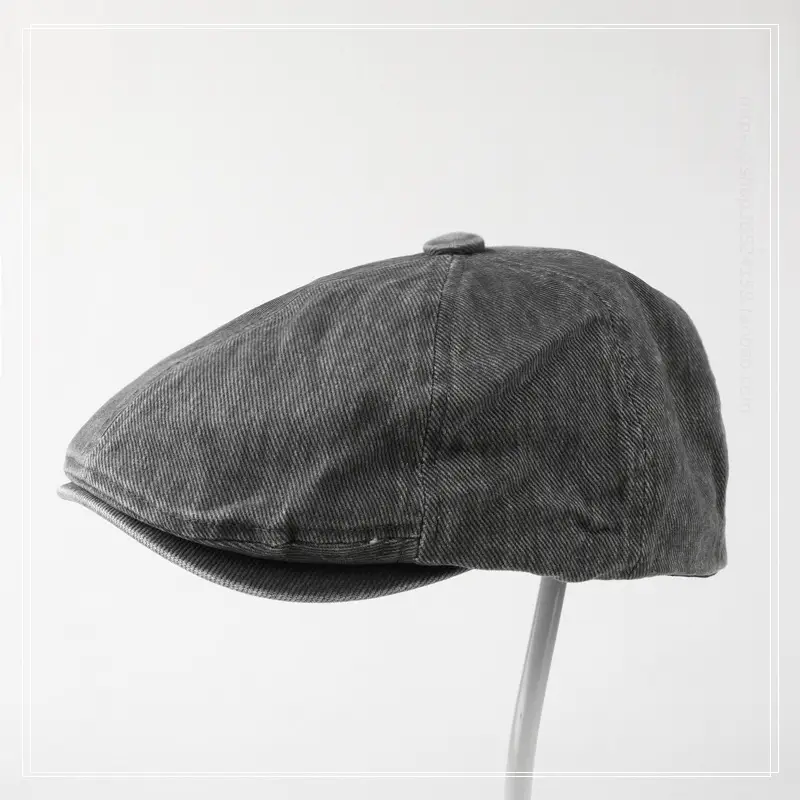 Washed Denim Cotton Octagonal Cap Forward Vintage Cap — feature 4