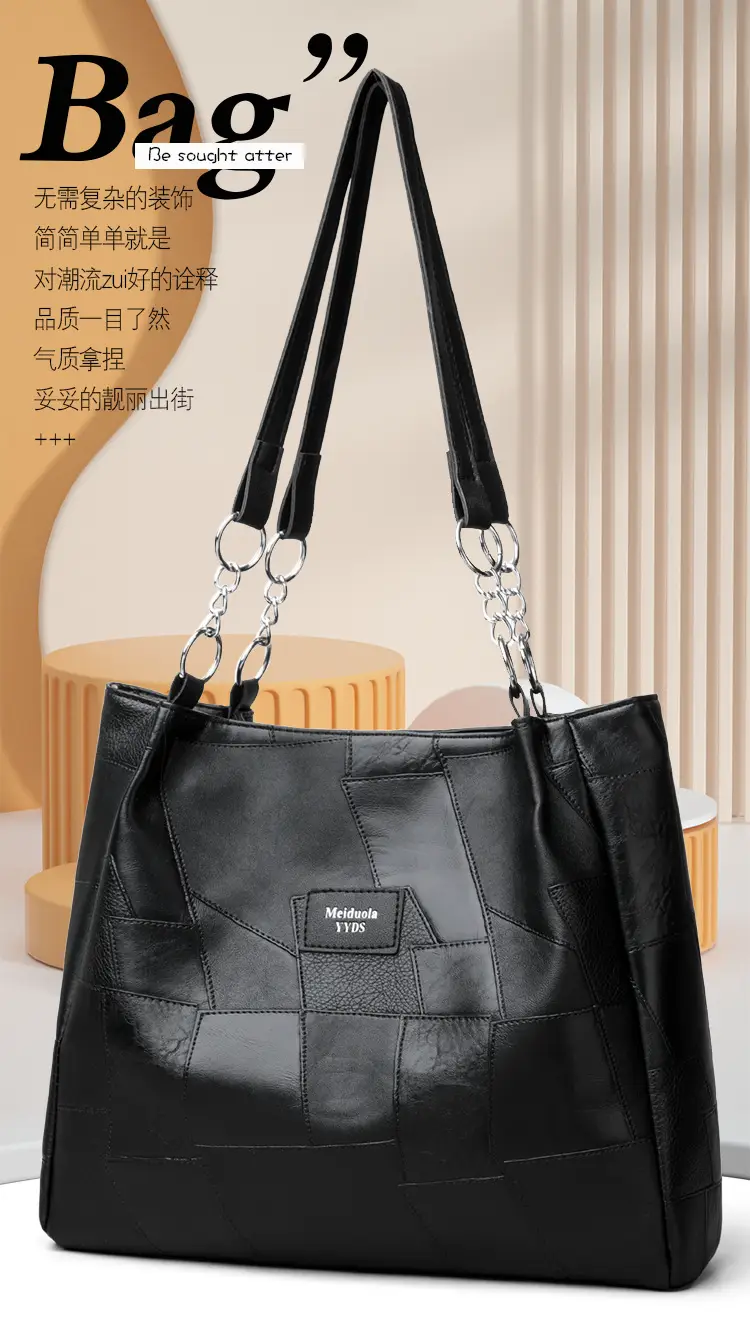 Black Crossbody Tote Bag for Women with Vintage Work — feature 1