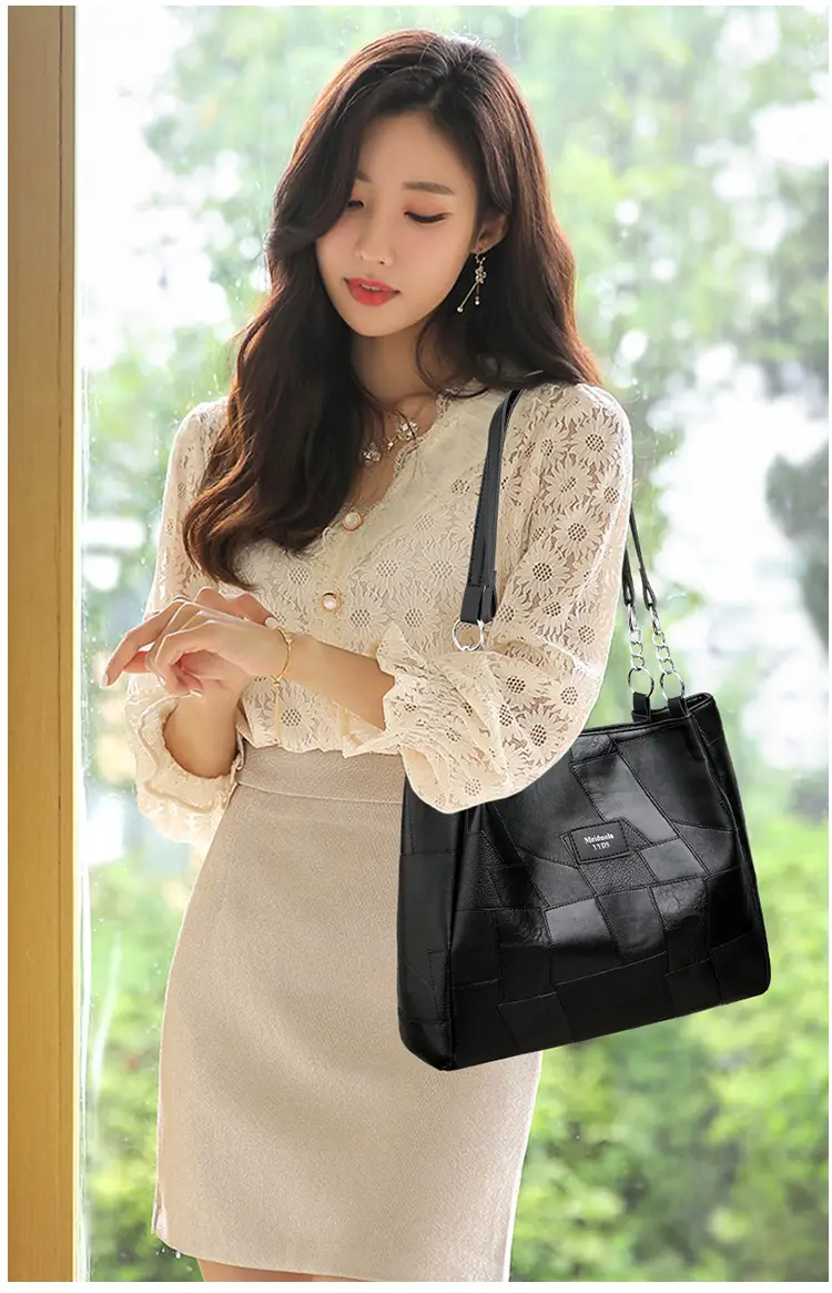 Black Crossbody Tote Bag for Women with Vintage Work — feature 28