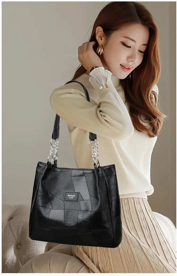 Black Crossbody Tote Bag for Women with Vintage Work — feature 29