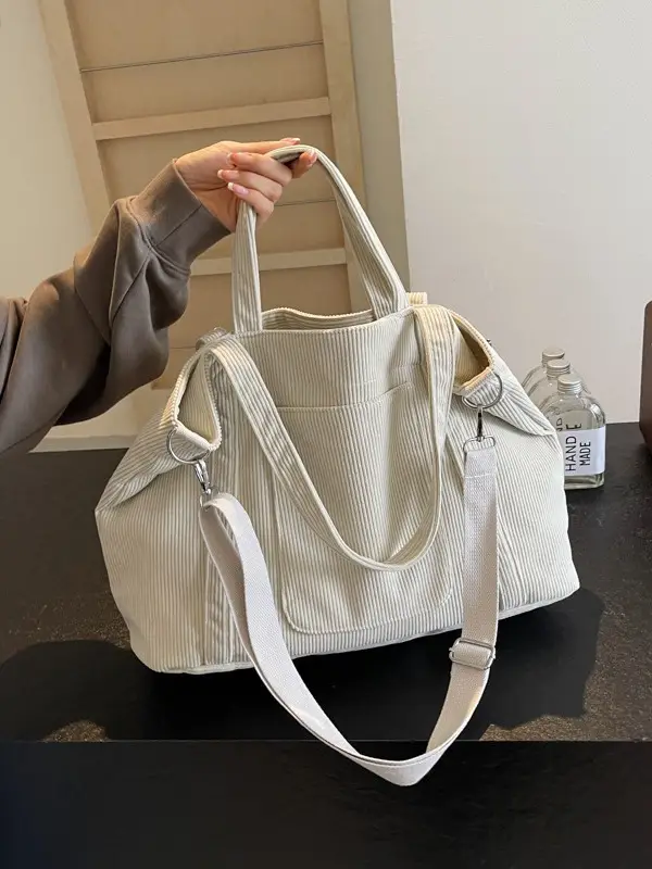 Black Corduroy Women's Shoulder Crossbody Tote Bag - Image 9