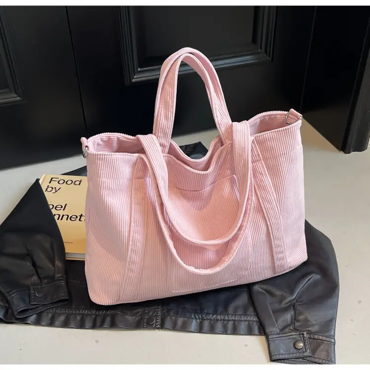 Black Corduroy Women's Shoulder Crossbody Tote Bag — feature 18