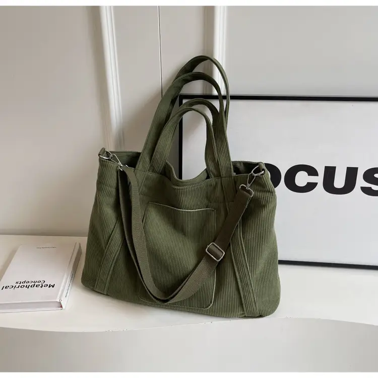Black Corduroy Women's Shoulder Crossbody Tote Bag — feature 23