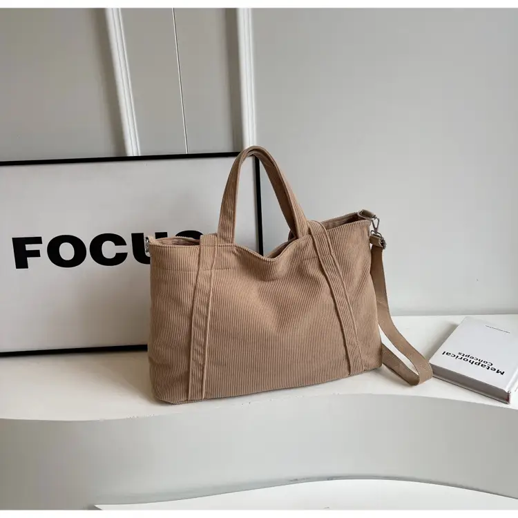 Black Corduroy Women's Shoulder Crossbody Tote Bag — feature 25