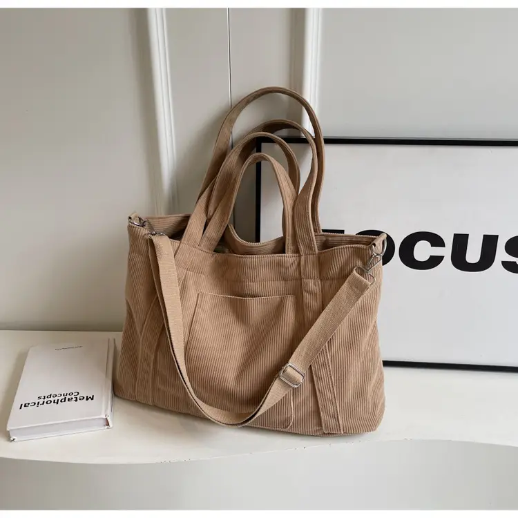 Black Corduroy Women's Shoulder Crossbody Tote Bag — feature 26