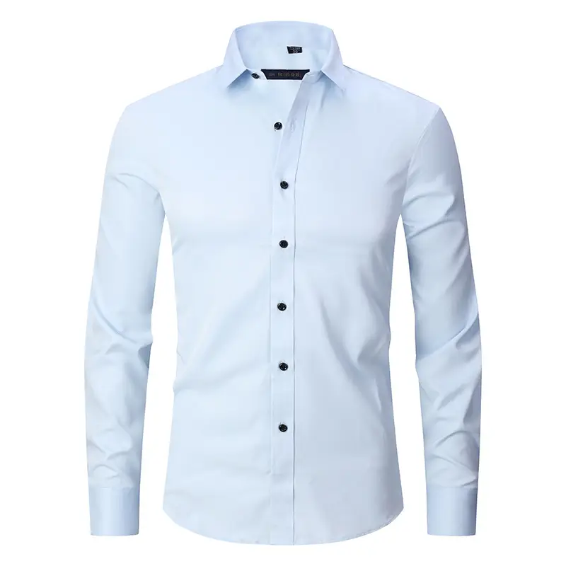 Men Long Sleeve Button Down Business Shirt Light Lavender - Image 15