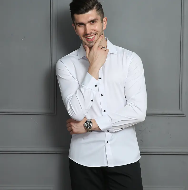 Men Long Sleeve Button Down Business Shirt Light Lavender — feature 11