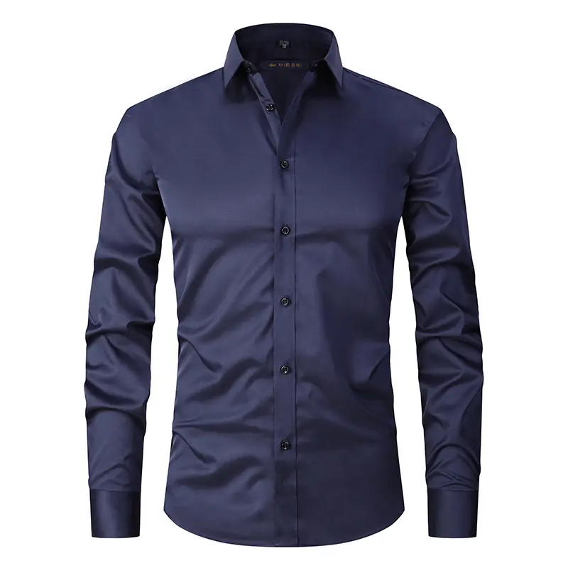 Men Long Sleeve Button Down Business Shirt Light Lavender - Image 10