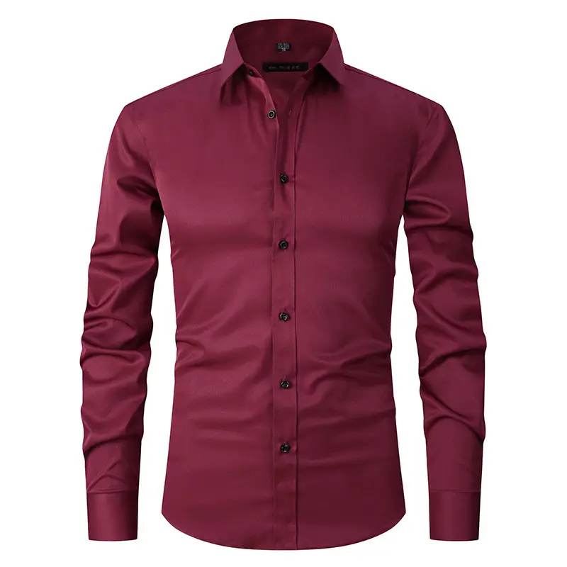 Men Long Sleeve Button Down Business Shirt Light Lavender - Image 5