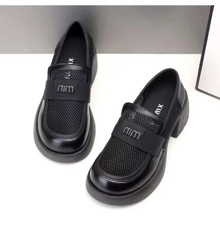 British Style Hollow Loafers Square Heel Slip-On — feature 12