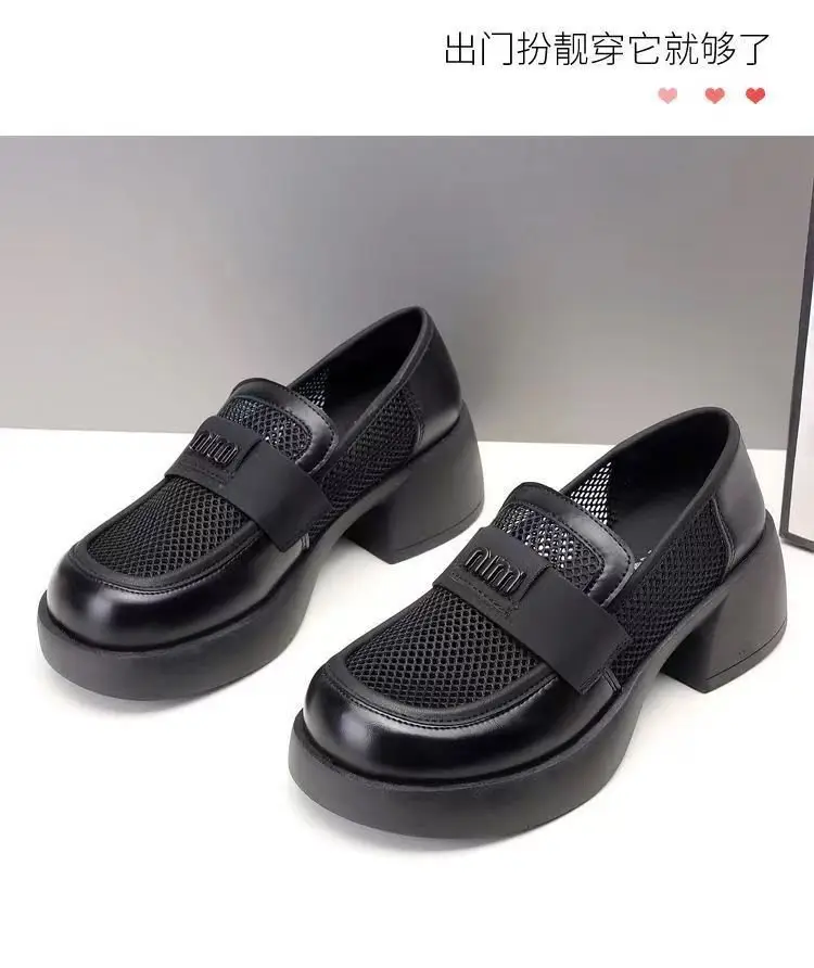British Style Hollow Loafers Square Heel Slip-On — feature 13