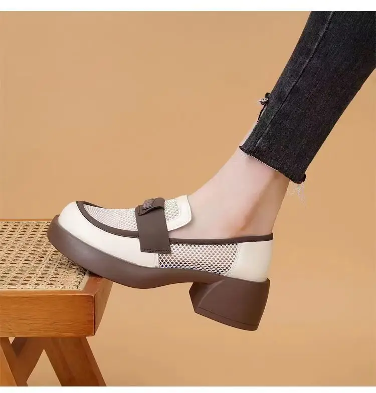 British Style Hollow Loafers Square Heel Slip-On — feature 5