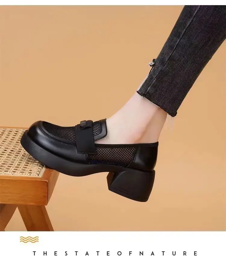 British Style Hollow Loafers Square Heel Slip-On — feature 9