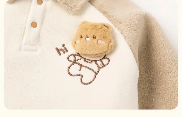 Dudu Children's Beige Fleece Pants with Bear Embroidery — feature 26