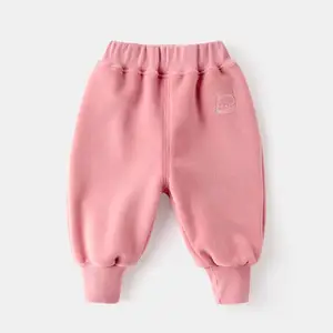 Dudu Children's Beige Fleece Pants with Bear Embroidery