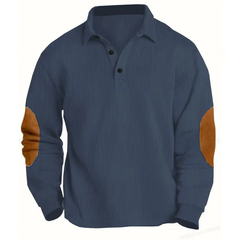 Men's Long Sleeve Polo Shirt Navy Blue Collar 2026 - Image 4