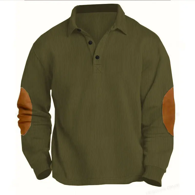 Men's Long Sleeve Polo Shirt Navy Blue Collar 2026 - Image 5