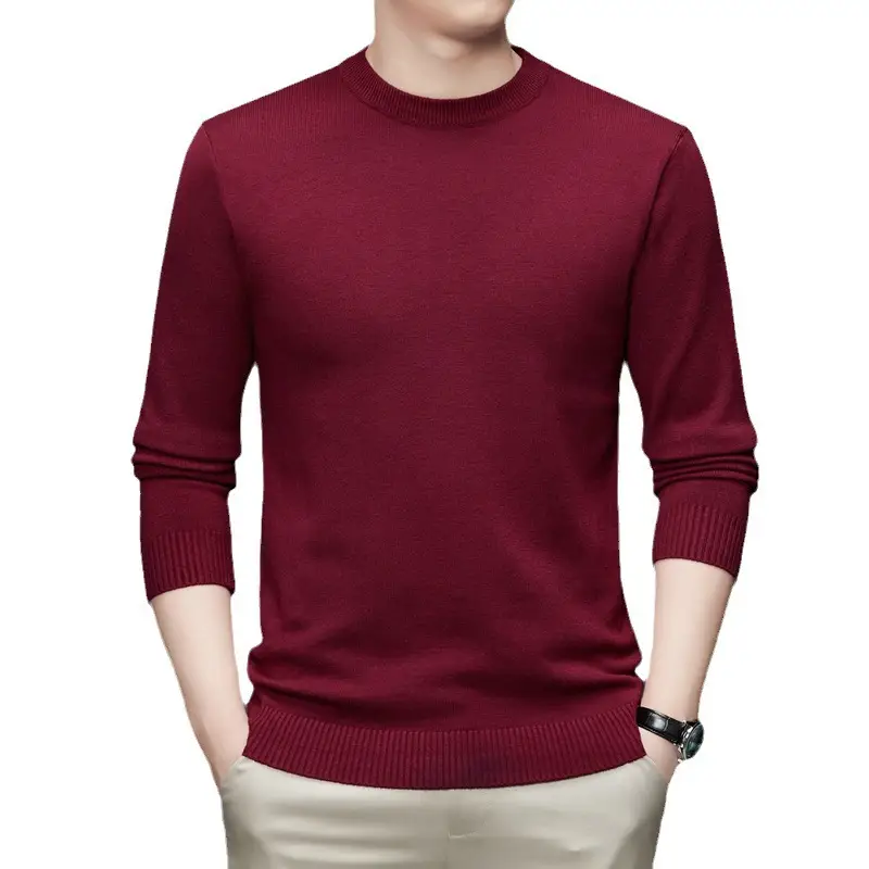Men's Maroon Knitted Long Sleeve Sweater 2025