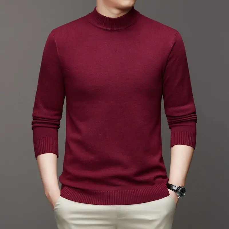 Men's Maroon Knitted Long Sleeve Sweater 2025