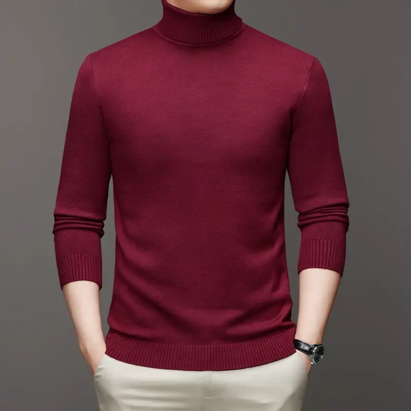 Men's Maroon Knitted Long Sleeve Sweater 2025