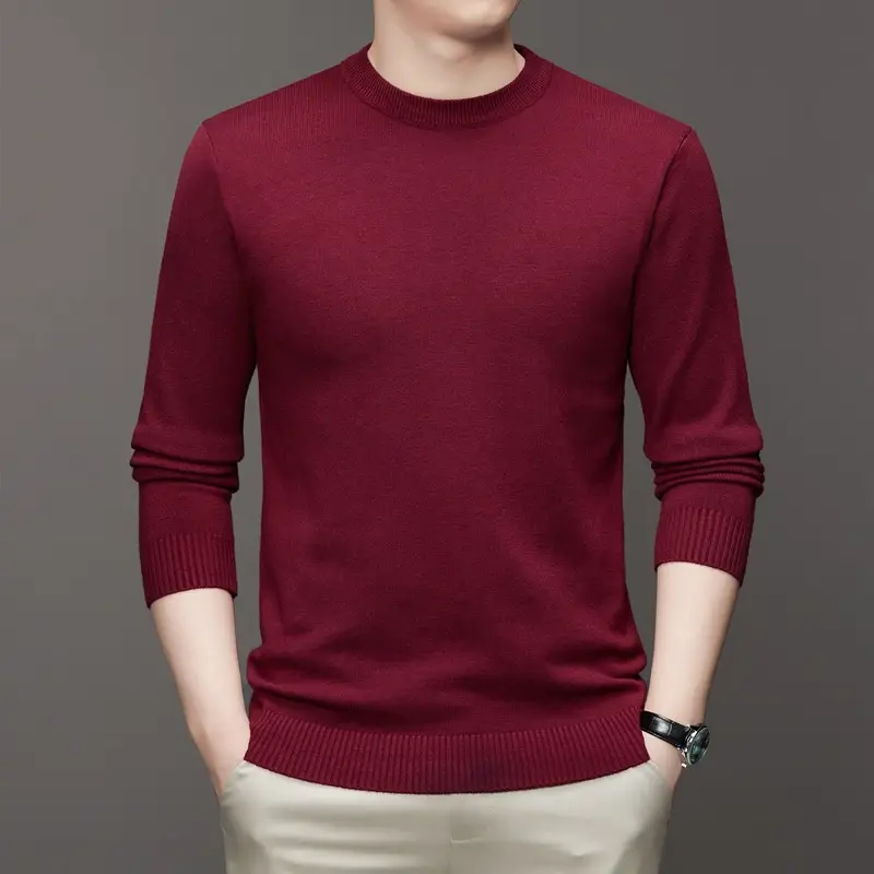 Men's Maroon Knitted Long Sleeve Sweater 2025