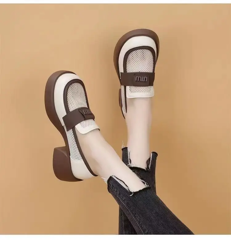 British Style Hollow Loafers Women Black Square Heel Slip-on — feature 8